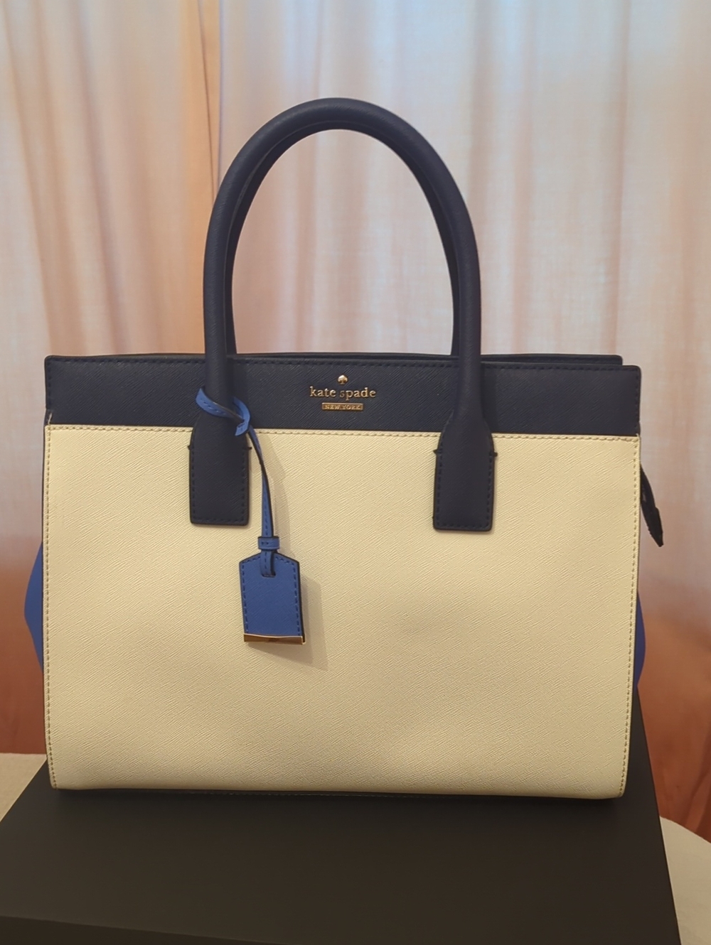 kate spade Tri-Tone Cream and Navy Satchel with Blue Accents - Picture 1 of 7